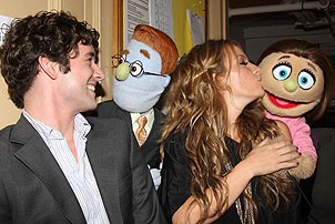 Michael Urie at Avenue Q - Michael Urie - Becki Newton - Rod - Kate (kissing)