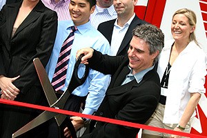 Atlantic Theater Stage II Ribbon Cutting - Neil Pepe cuts ribbon