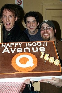 Photo Op - Avenue Q plays 1,500 performance - (with cake) - Christian Anderson - Howie Michael Smith - Evan Harrington 