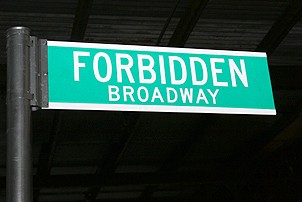 Photo Op - Chita Rivera at Forbidden Broadway - Street Sign